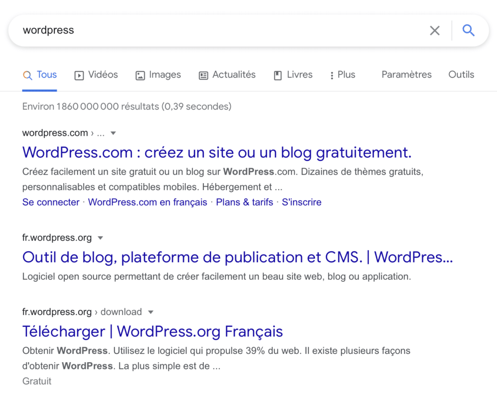 WordPress.com and WordPress.org in Google